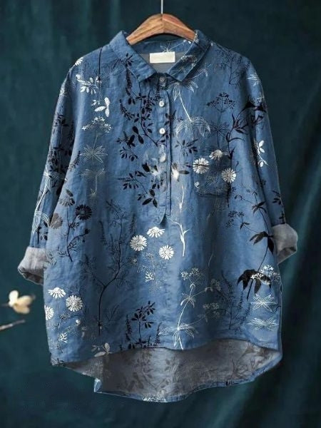 A relaxed floral blouse with a flowing fit.