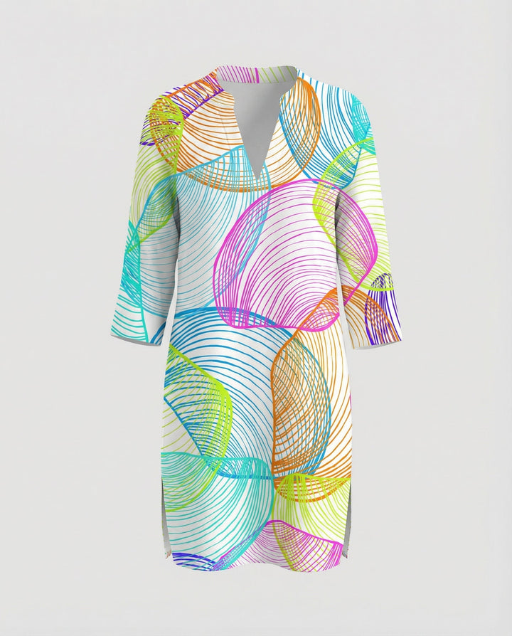 Button-front beach blouse with loose silhouette.