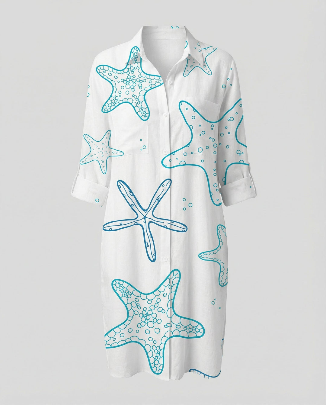 Long casual blouse with breezy summer styling.