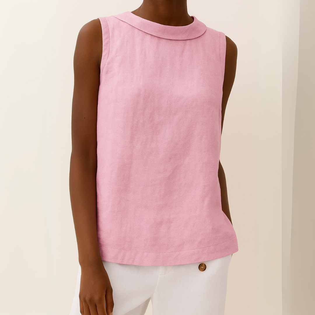  Female model wearing a lightweight sleeveless top suitable for everyday styling.