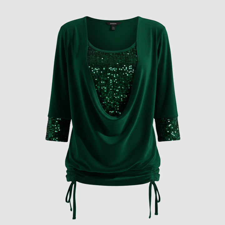 Flowing blouse with subtle sequined styling.