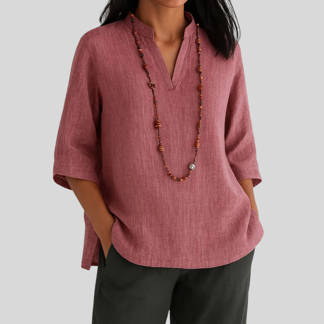 Woman wearing a lightweight blouse styled for everyday wear.