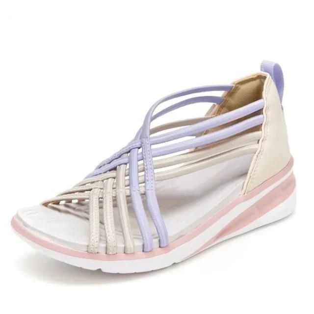 Comfortable sandals against a plain background.