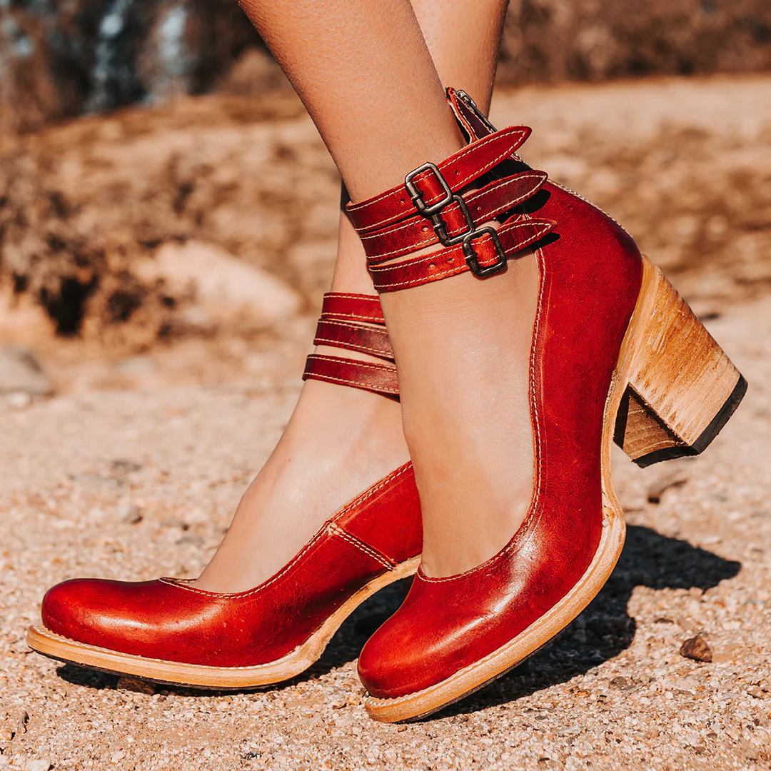 Woman in versatile sandals designed for everyday wear on a plain background.