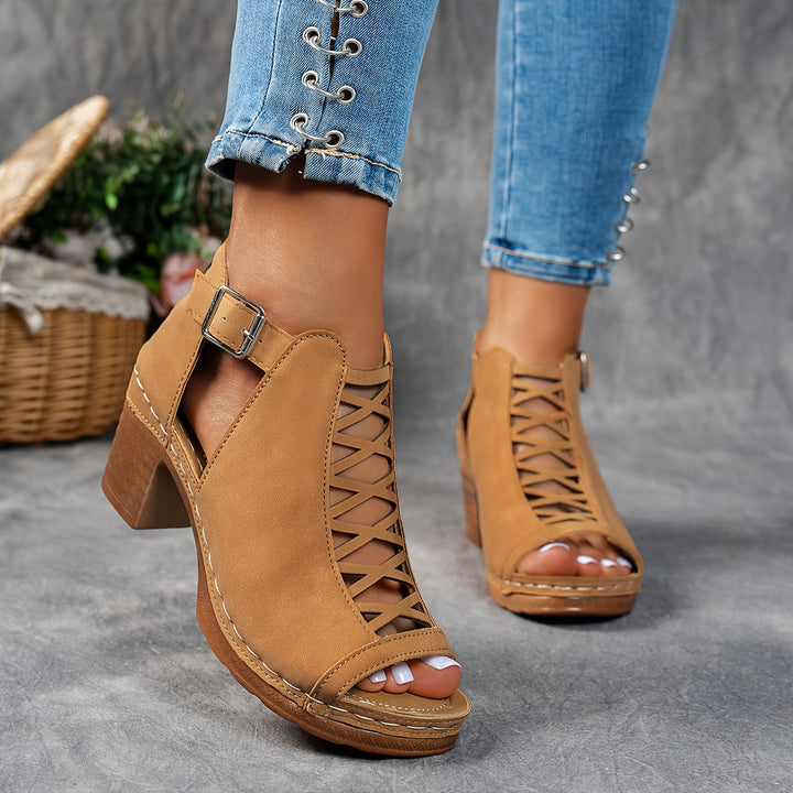 Female wearing lightweight open-toe sandals with secure adjustable straps.