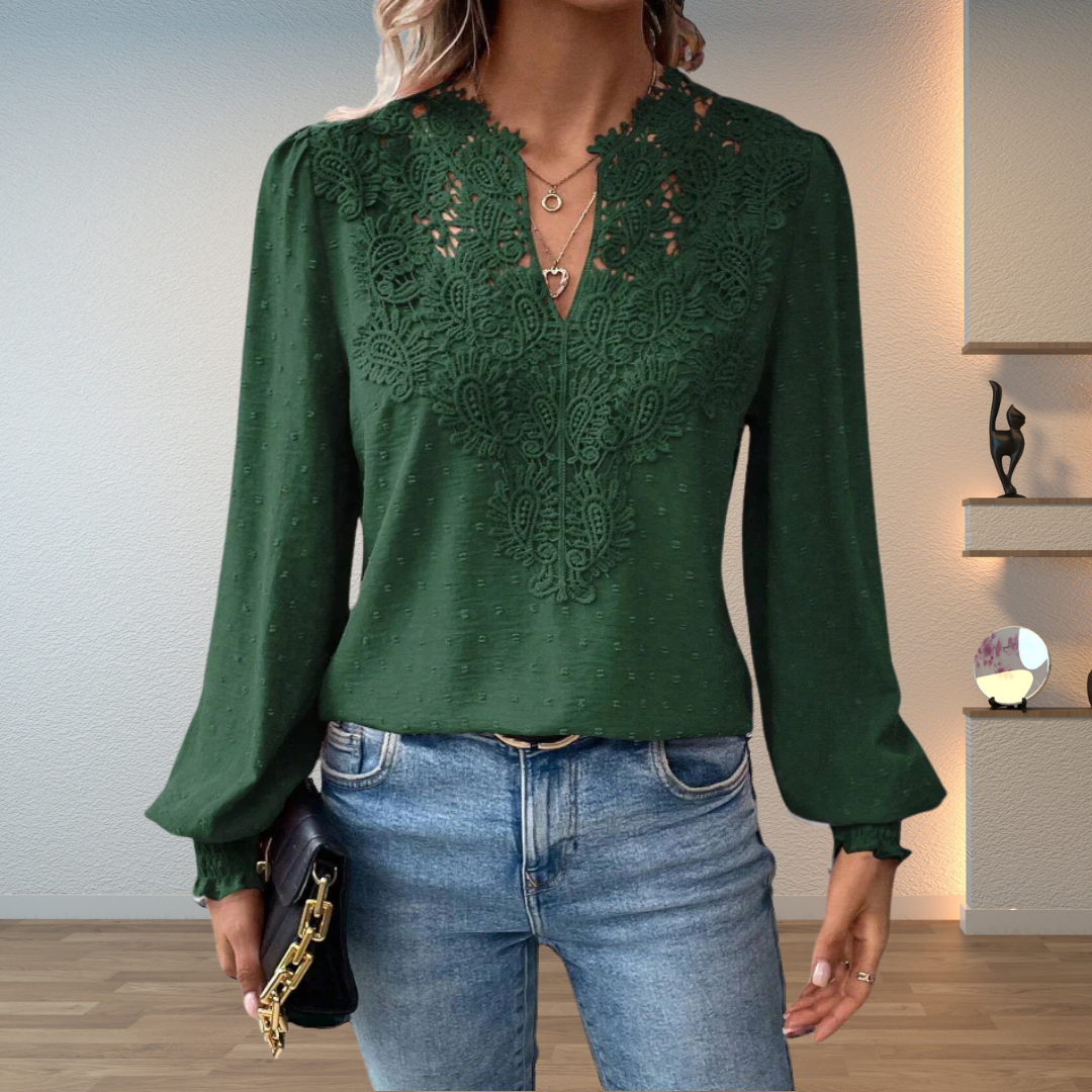 Female in a breathable blouse with a graceful drape and clean finis