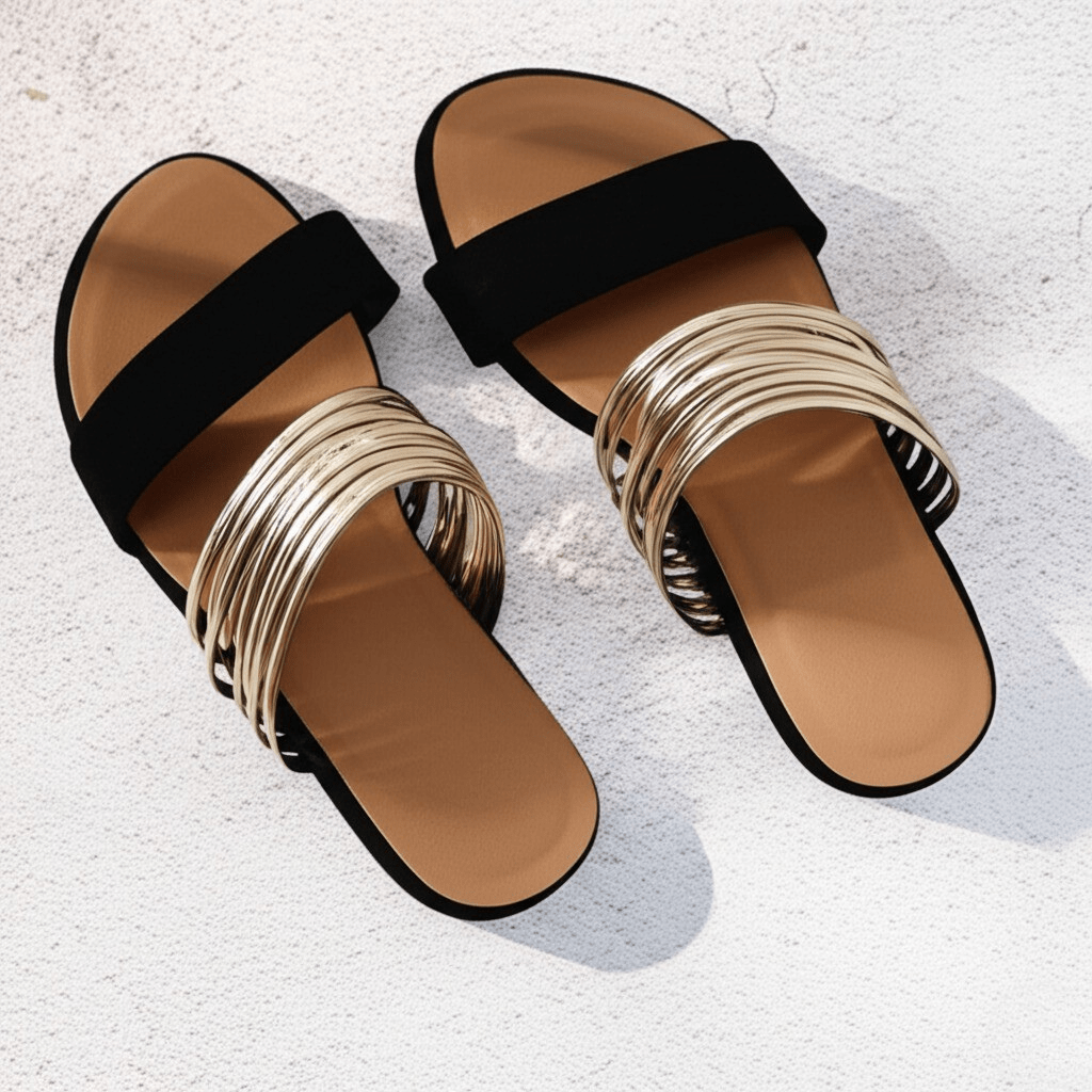 Easy-wear sandals with a plain background.