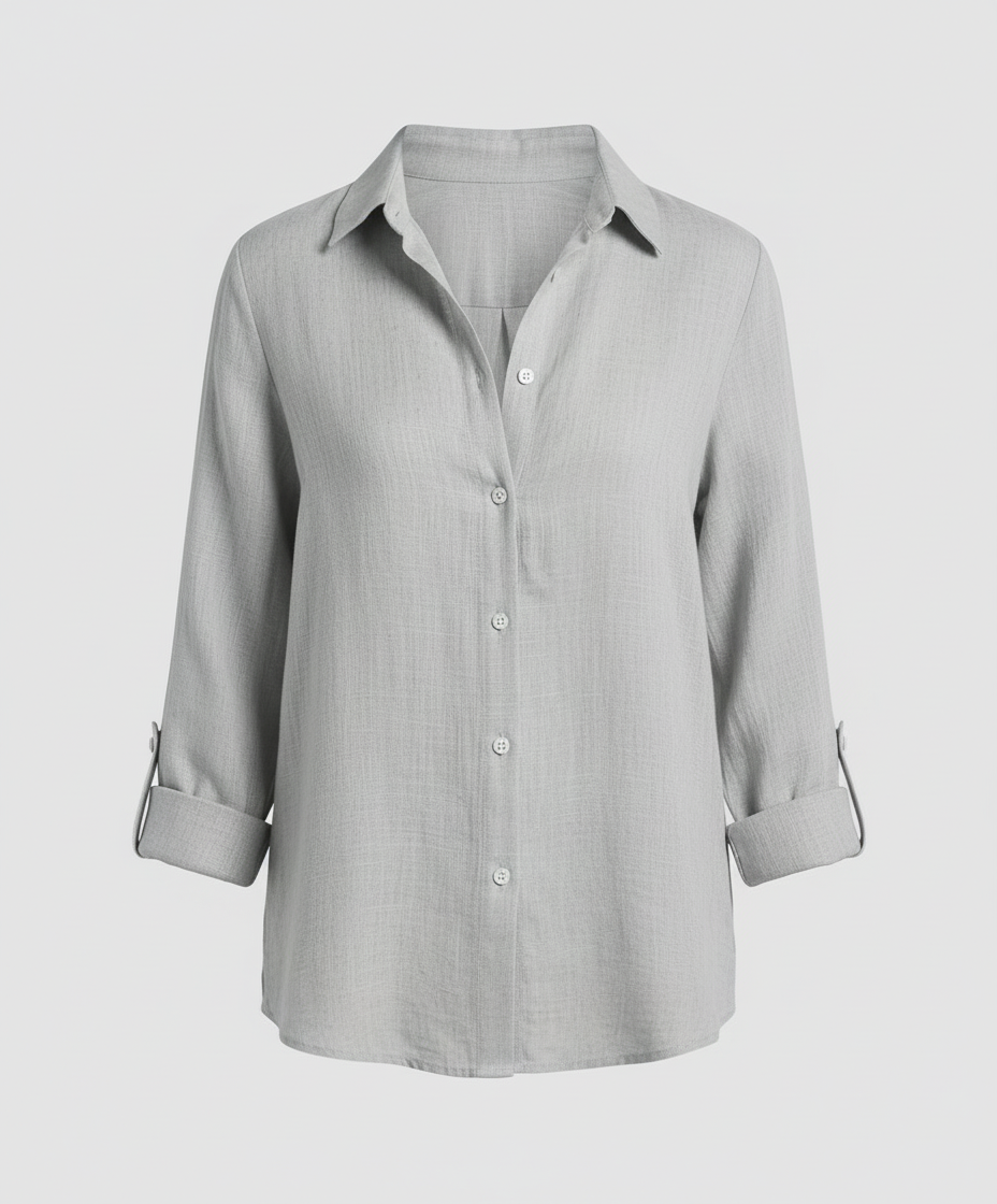 Smart-casual V-neck blouse against a plain background.