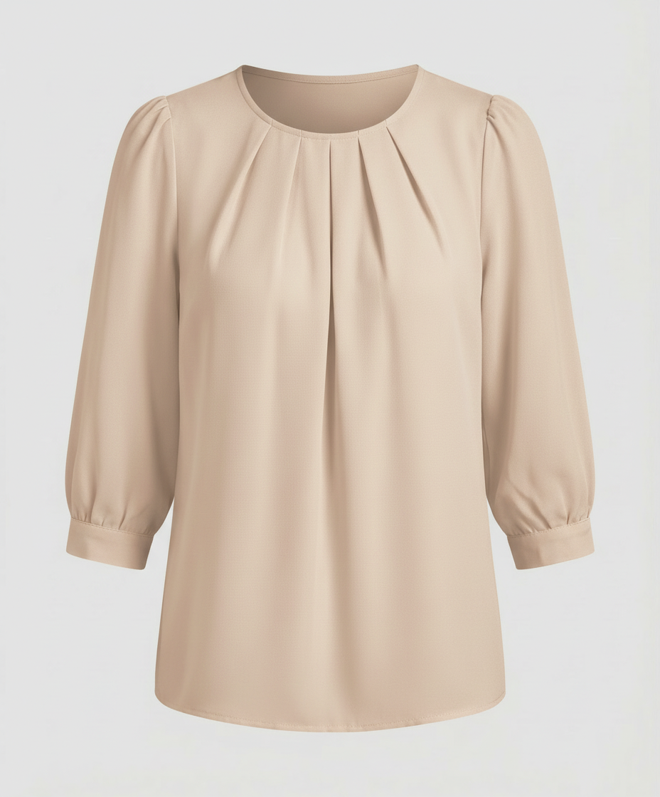 An elegant satin blouse on a plain background.