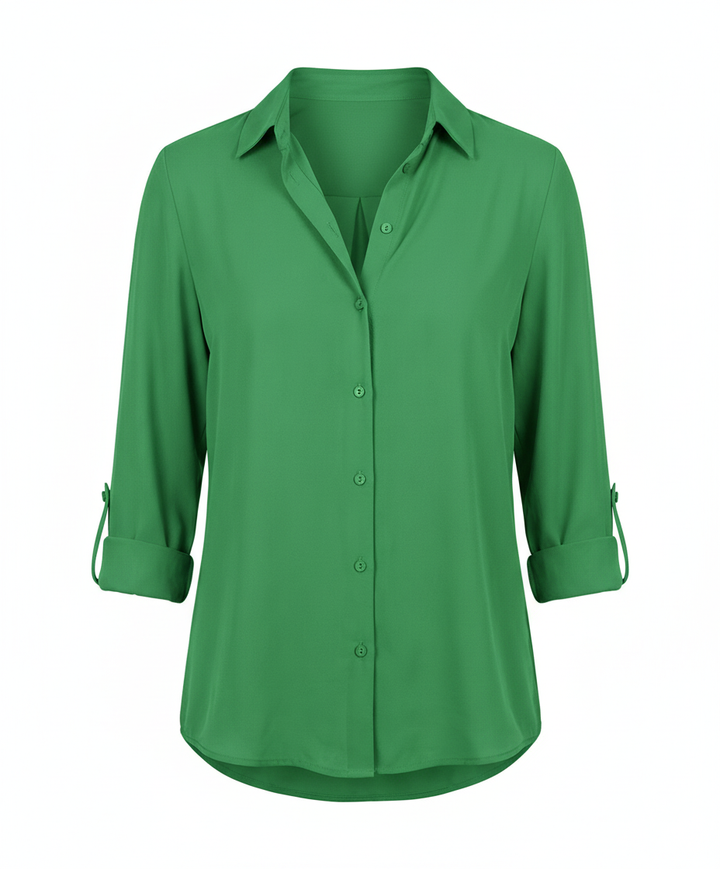 Long sleeve blouse designed for office and casual wear.