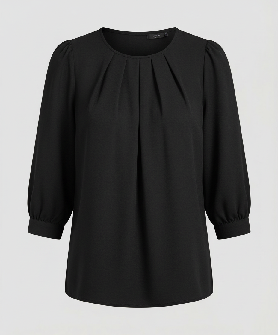 Pleated satin top with an elegant everyday look.