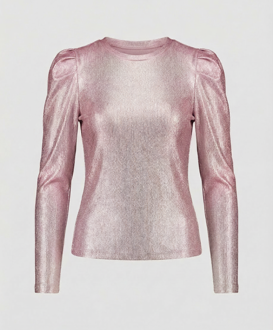 Sparkling long-sleeve top for festive styling.