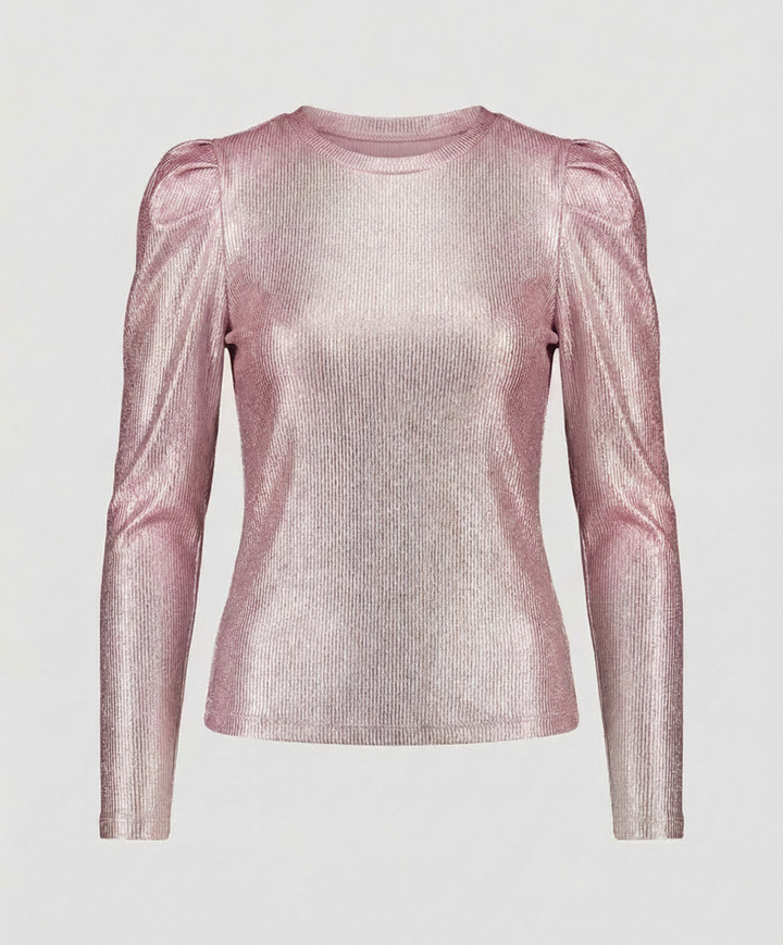 Sparkling long-sleeve top for festive styling.