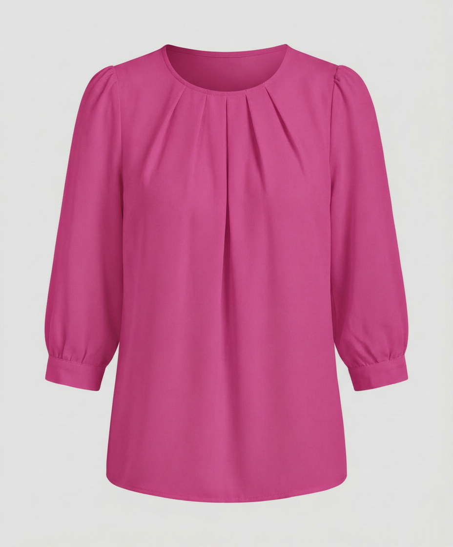 Chic pleated blouse with a smooth satin finish.