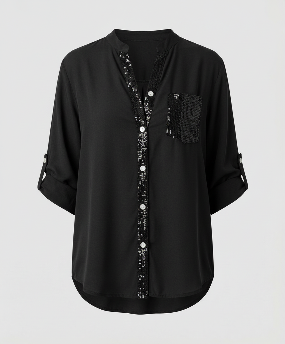 Casual glitter blouse with relaxed everyday styling.