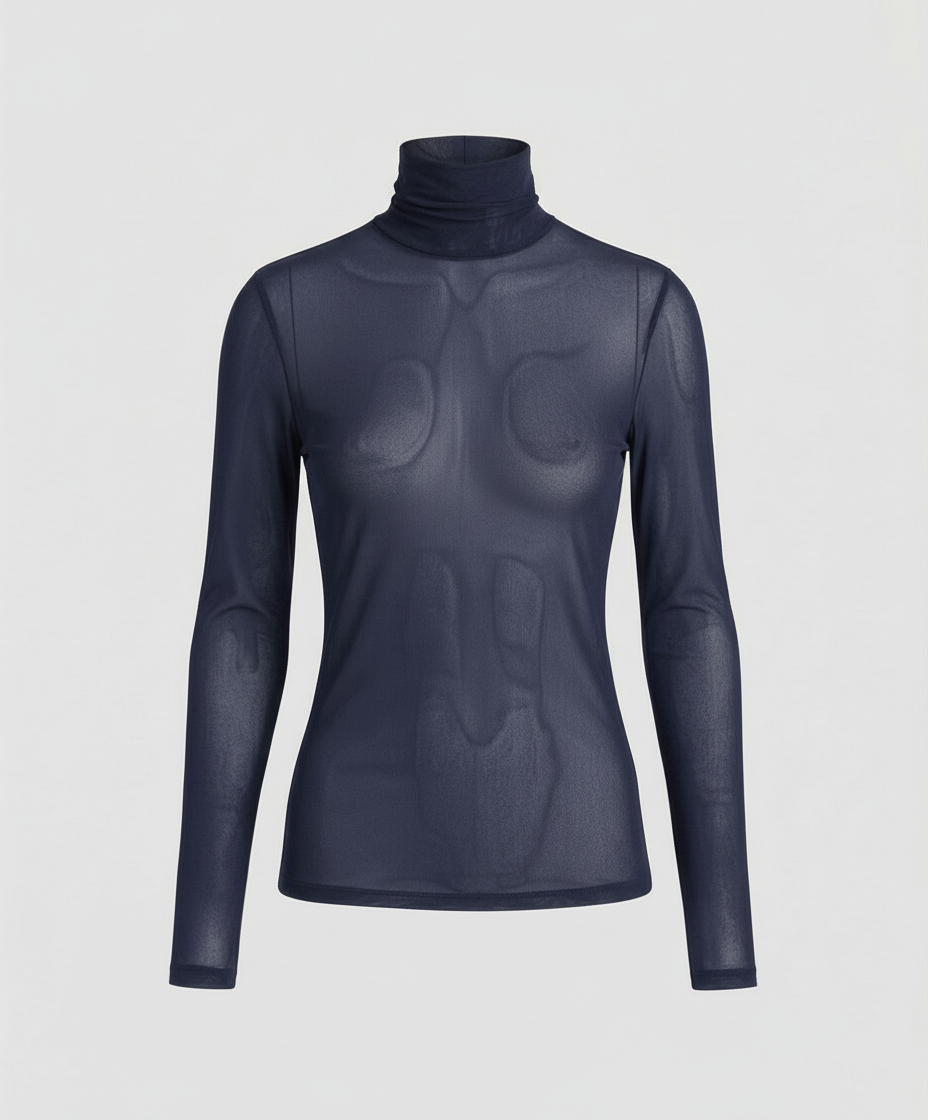 Lightweight turtleneck blouse with a figure-hugging fit.