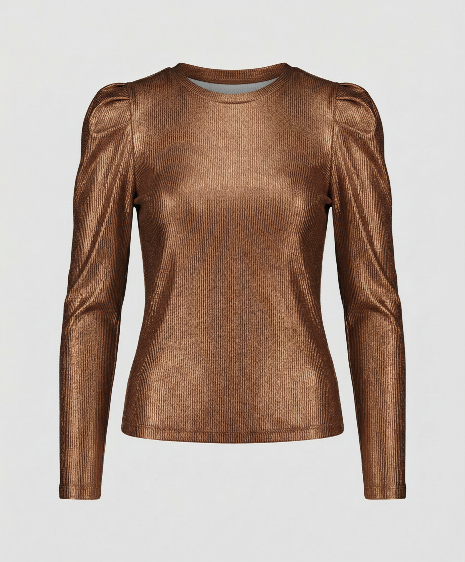 Stylish sparkling top against a plain background.