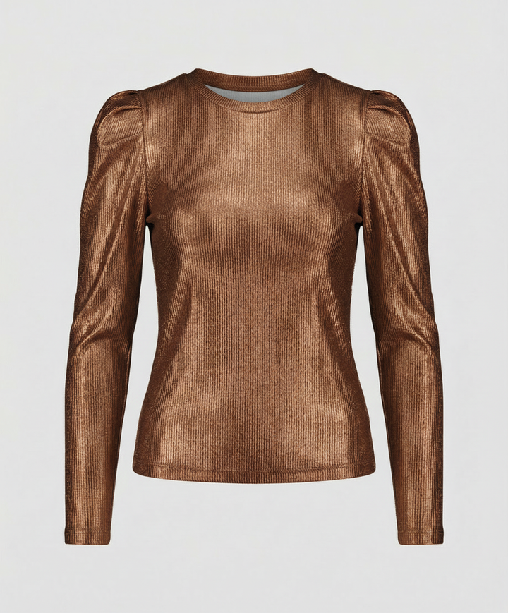 Stylish sparkling top against a plain background.