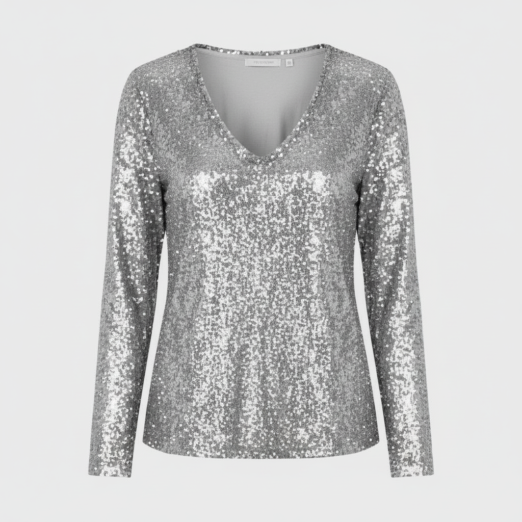 Glitter evening top with a soft fitted shape.
