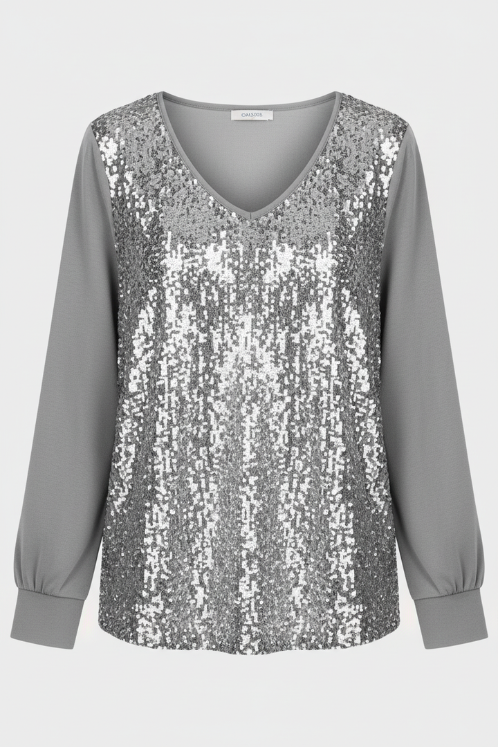 Elegant glitter blouse suitable for casual and evening wear.