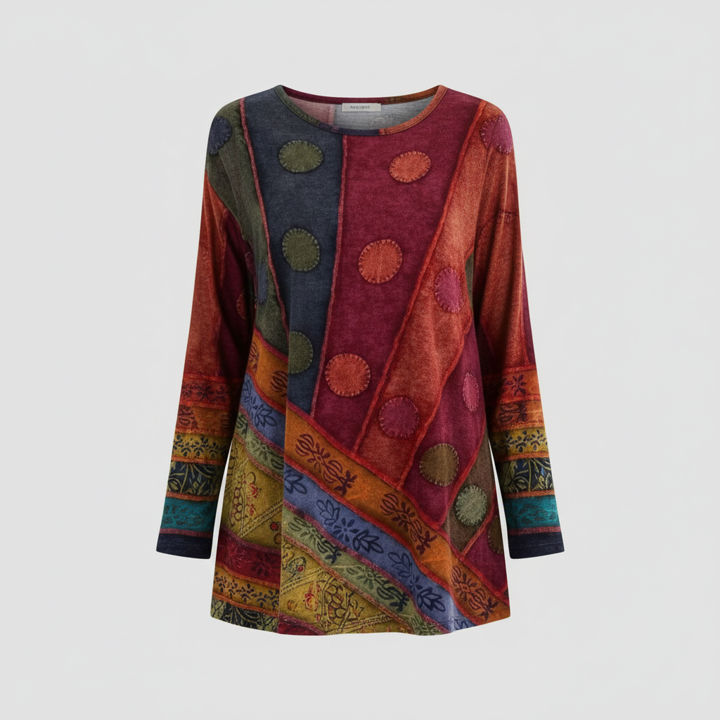 Colourful patterned tunic with long sleeves and loose fit.