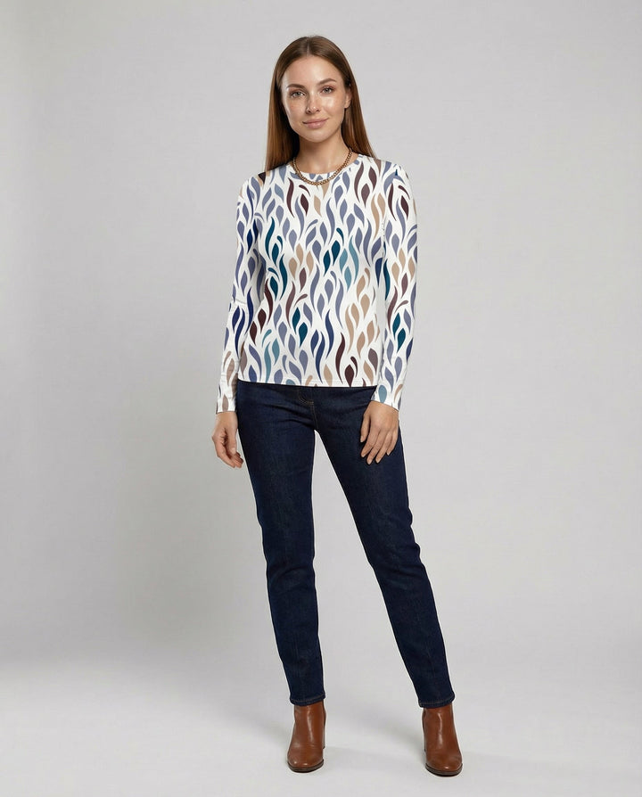 Female modelling a soft casual T-shirt with a modern fit.