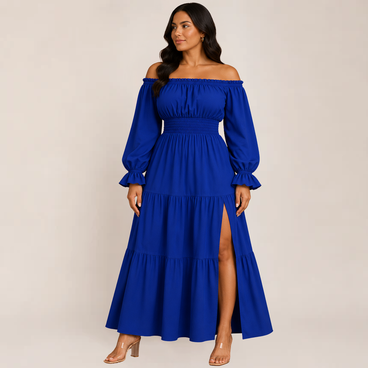 Model in a feminine layered summer dress