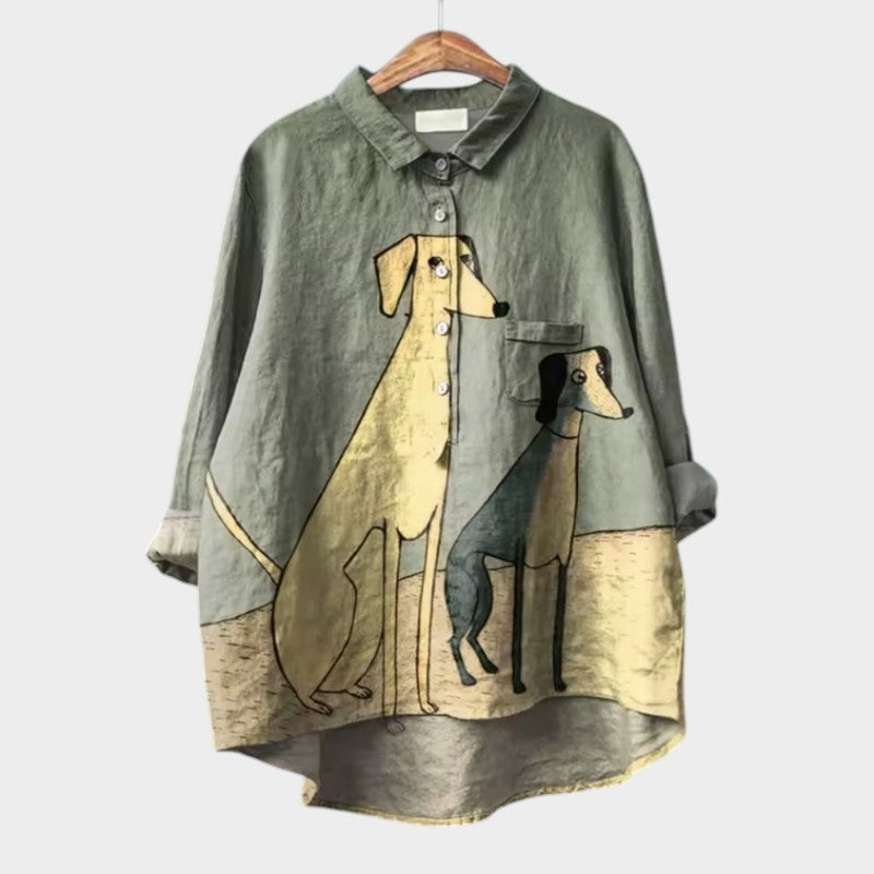 Loose printed shirt for everyday styling on a plain background.