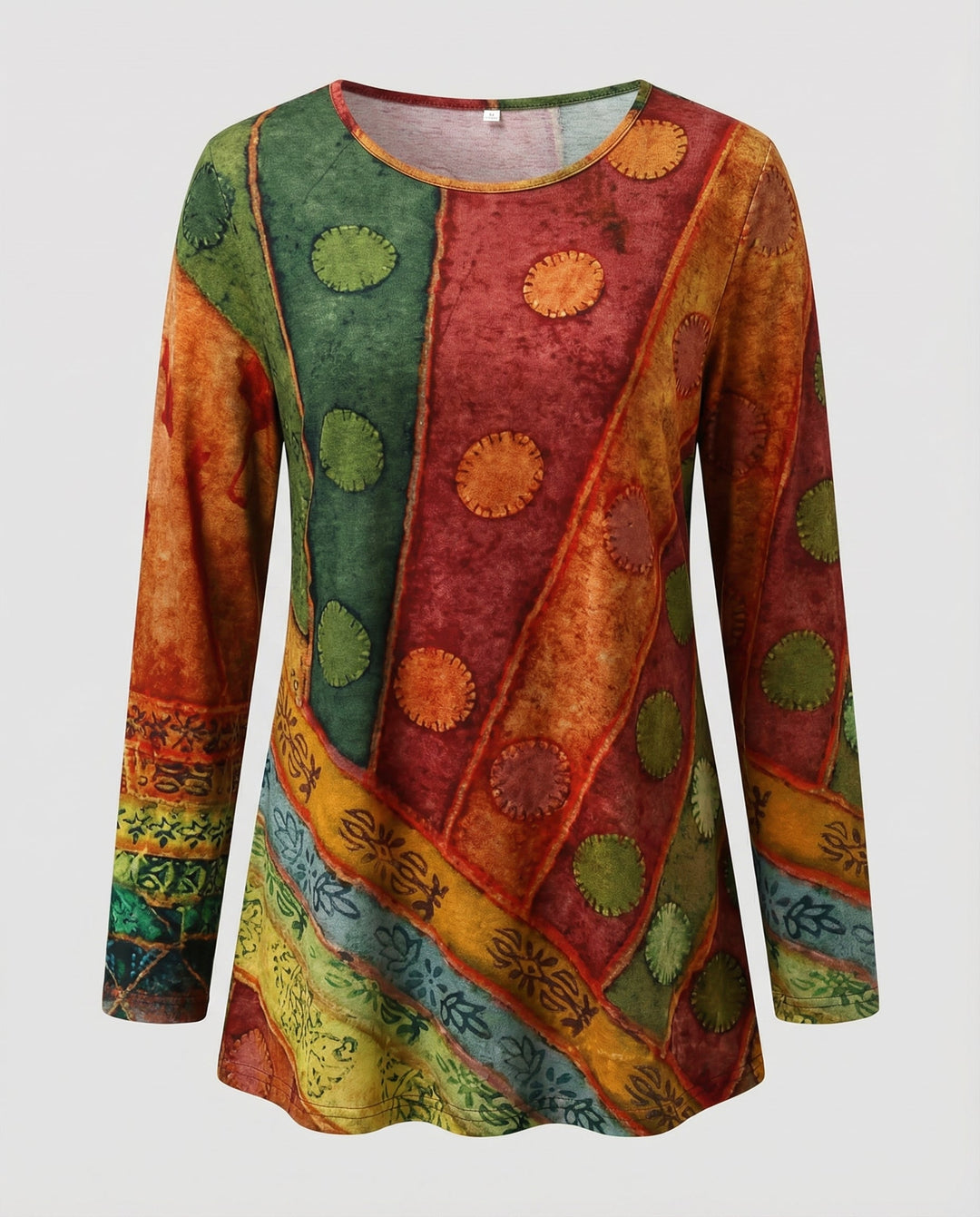 Round-neck patterned tunic designed for everyday styling.