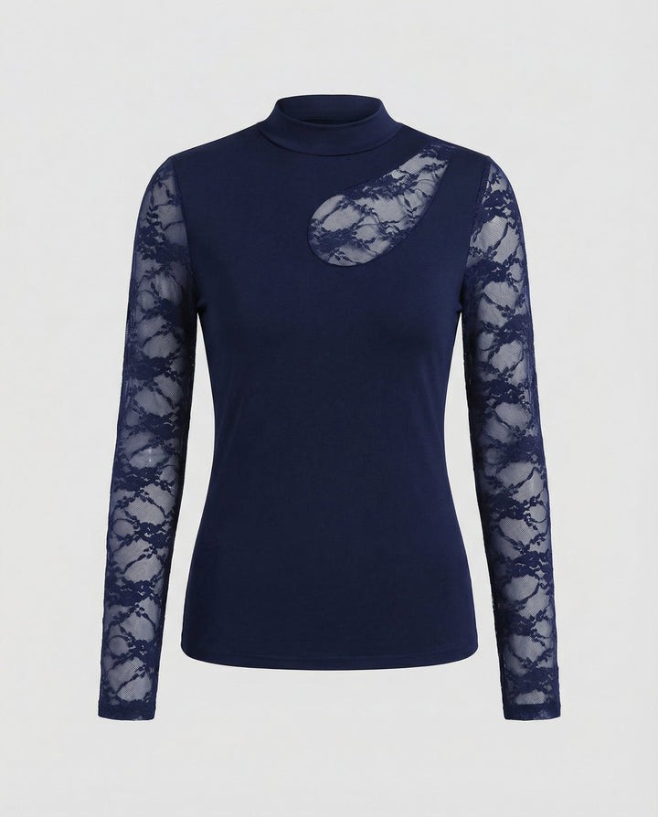 Fitted animal print top with transparent long sleeves.
