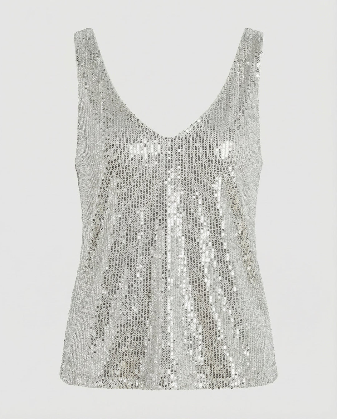 Sparkling V-neck top for evening wear.