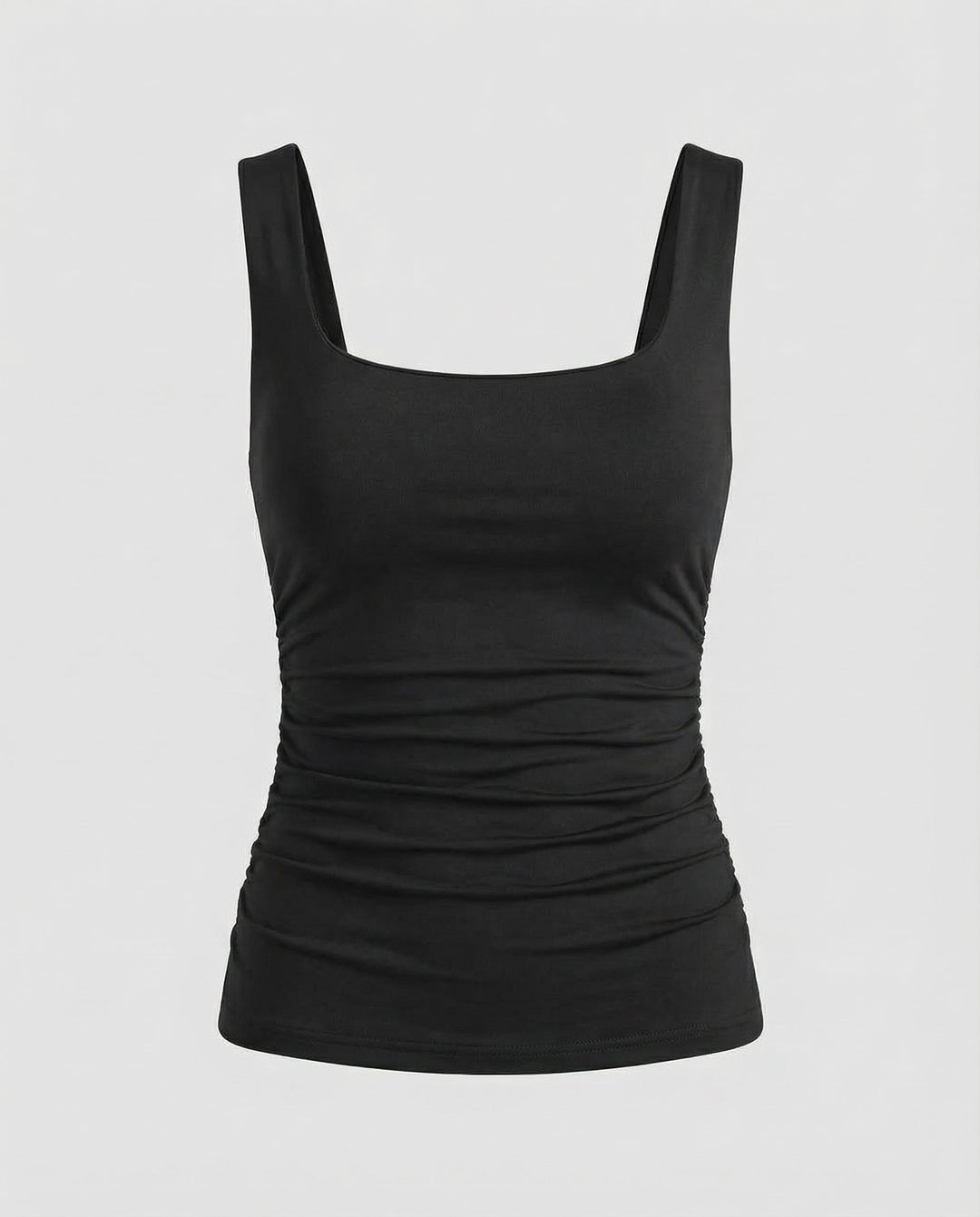 Sleeveless stretch top with wide shoulder straps.