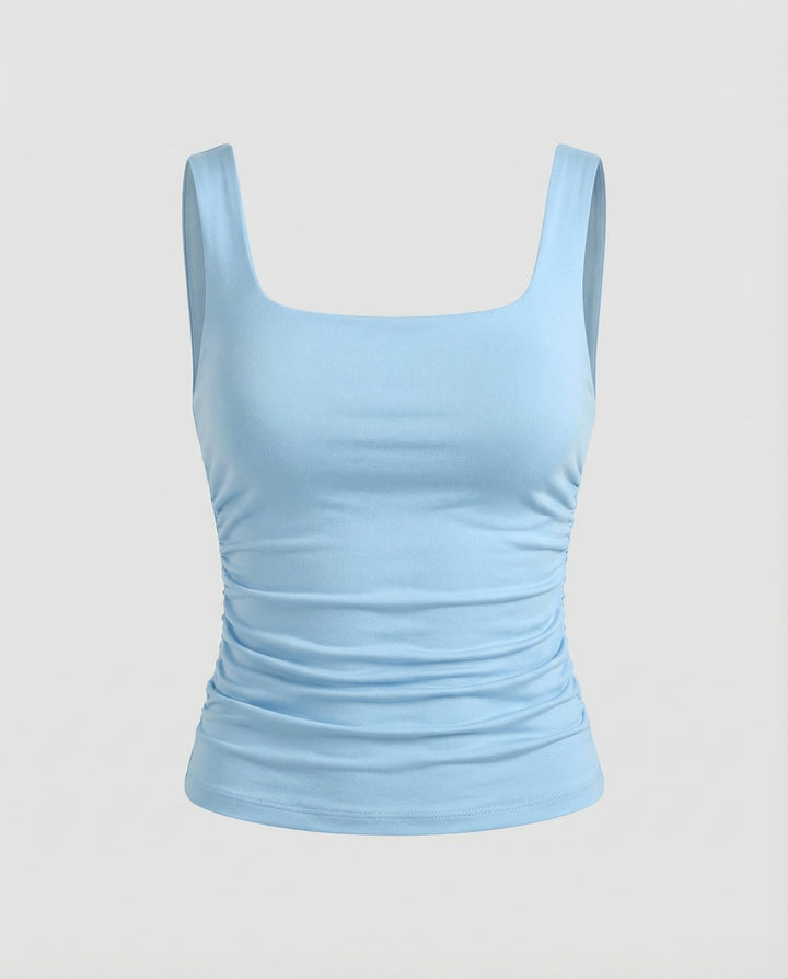 Square neckline top with a modern fitted shape.