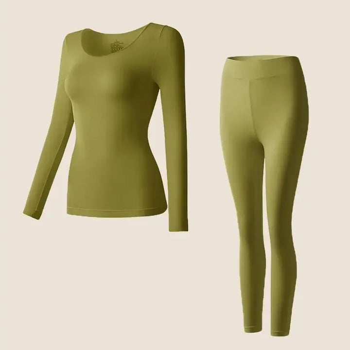 Slim-fit thermal leggings with a coordinating long sleeve top.