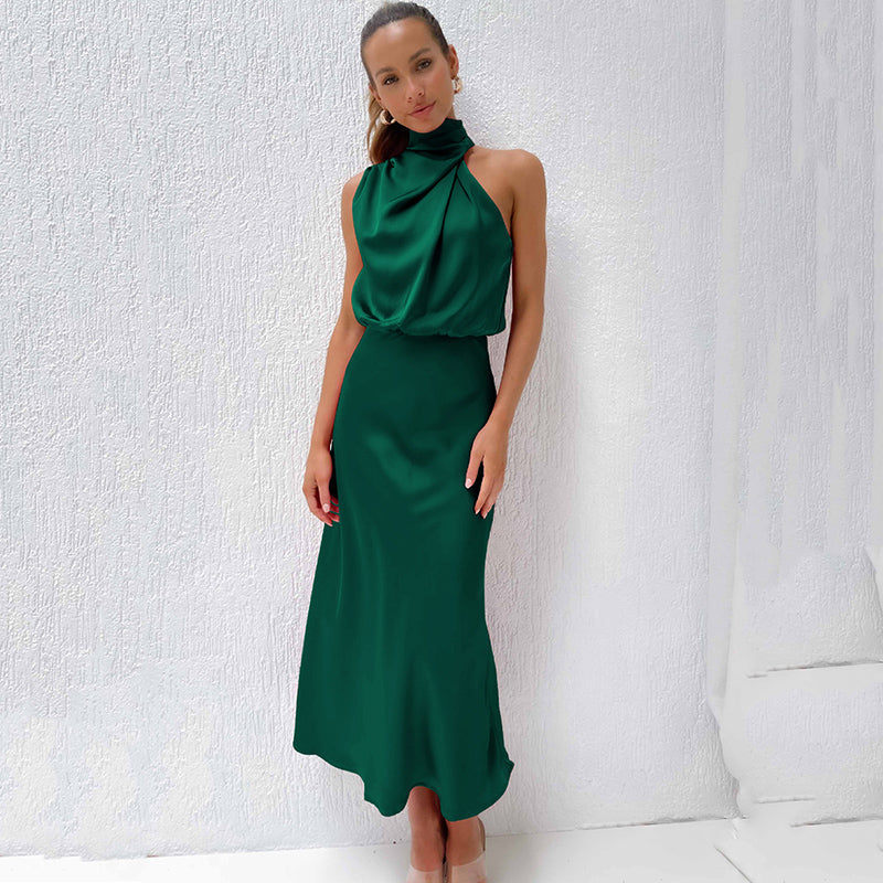 Woman wearing a chic flowing outfit styled for brunch and evening outings.