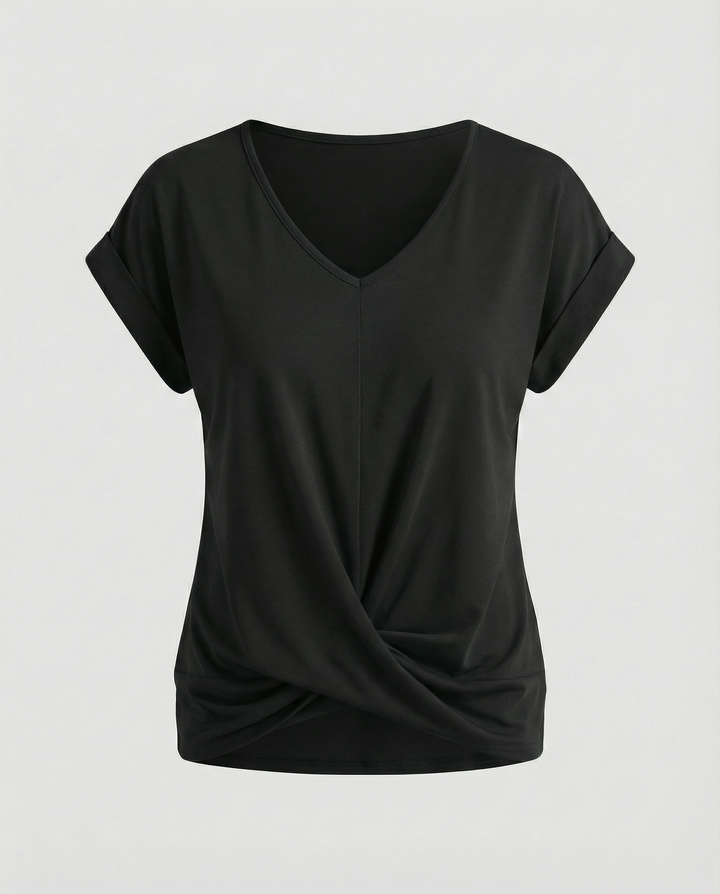 Lightweight short sleeve blouse with clean detailing.
