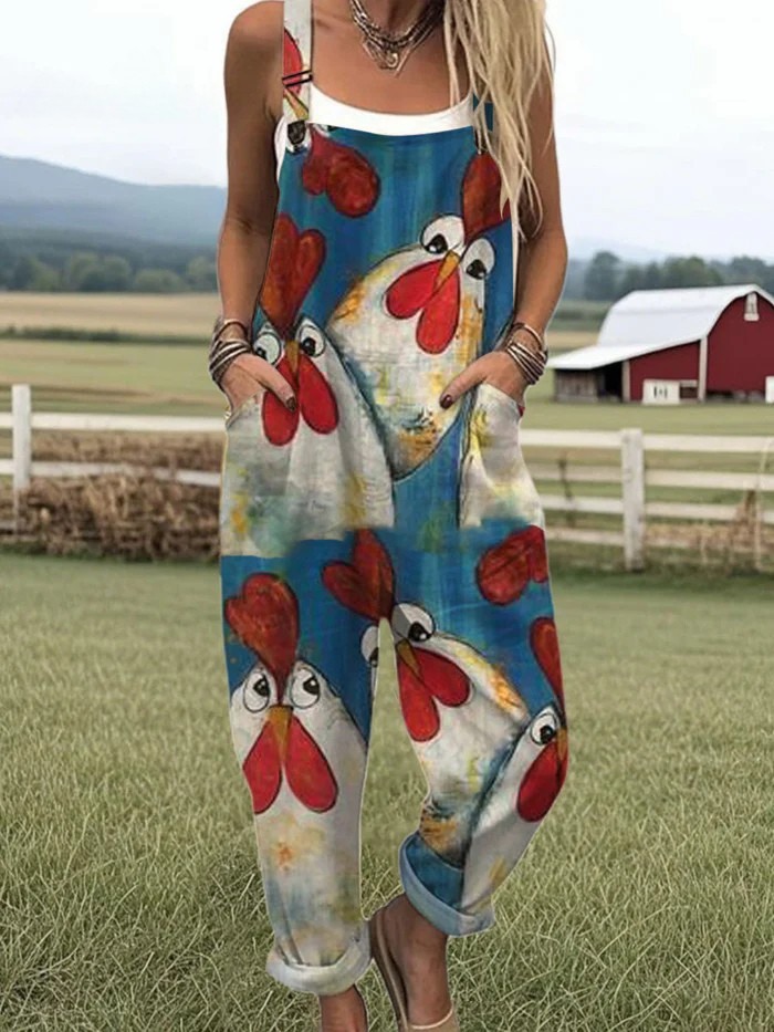 Female model wearing a playful jumpsuit against a plain background.