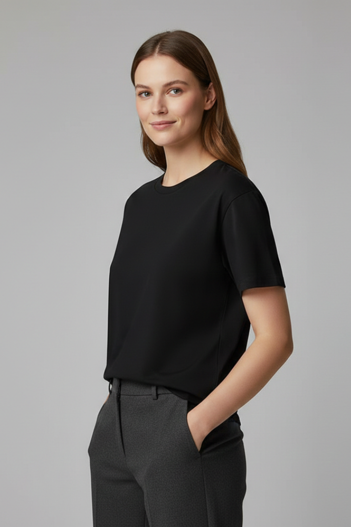 Loose fit women’s casual T-shirt shown on a plain background.