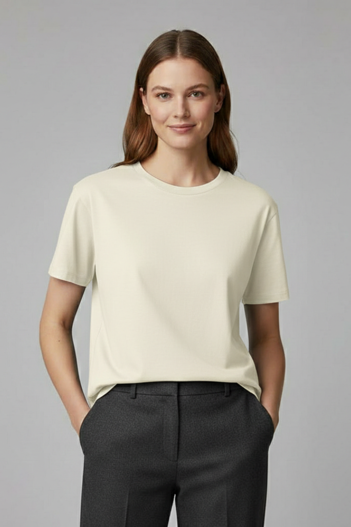 Oversized casual tee for women shown with a clean plain background.