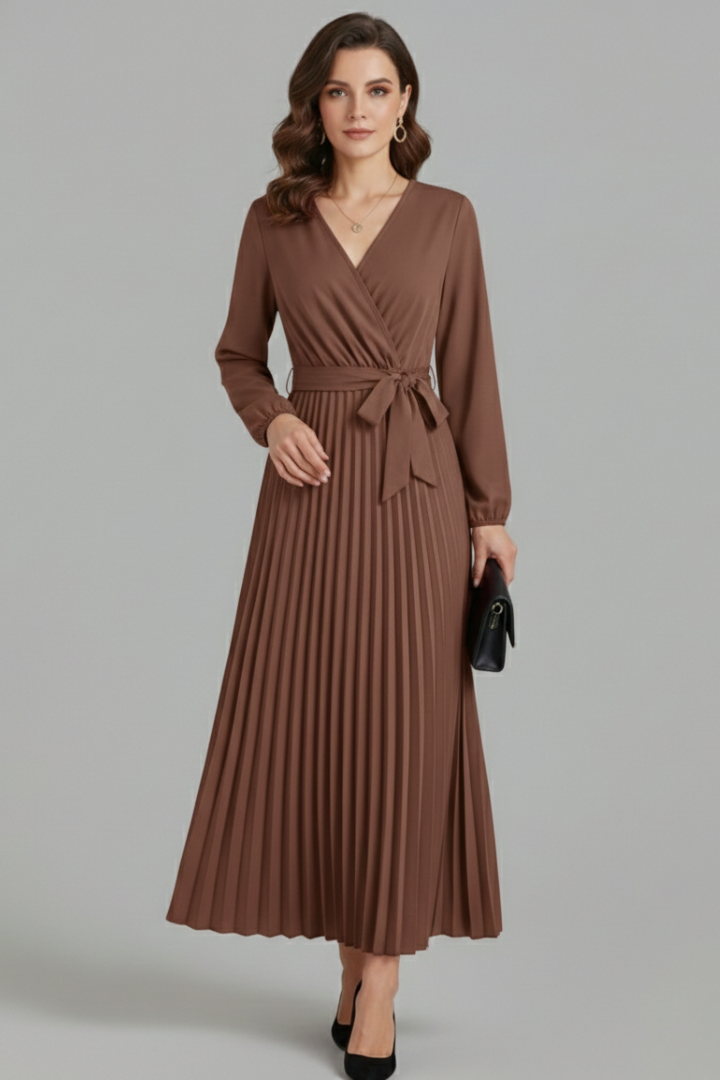 Cendria | Modern Pleated Tie Dress with V-neckline