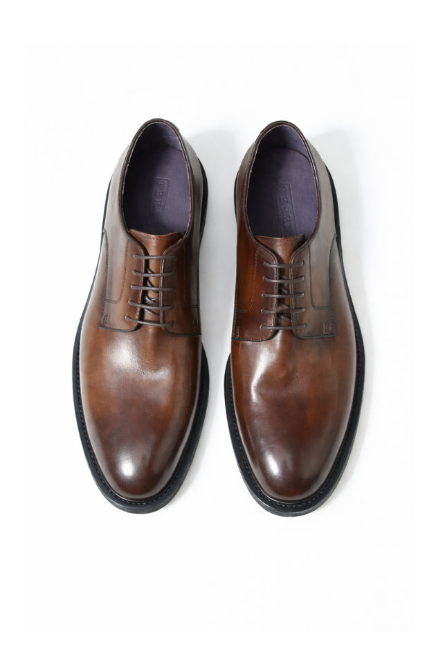 Alessandro | Men's Casual Stretch Lawrence Leather Derby Shoes - Brown Tops — 2