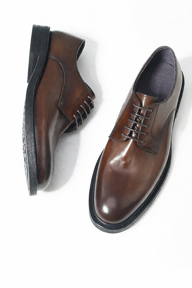 Alessandro | Men's Casual Stretch Lawrence Leather Derby Shoes - Brown Tops — 3