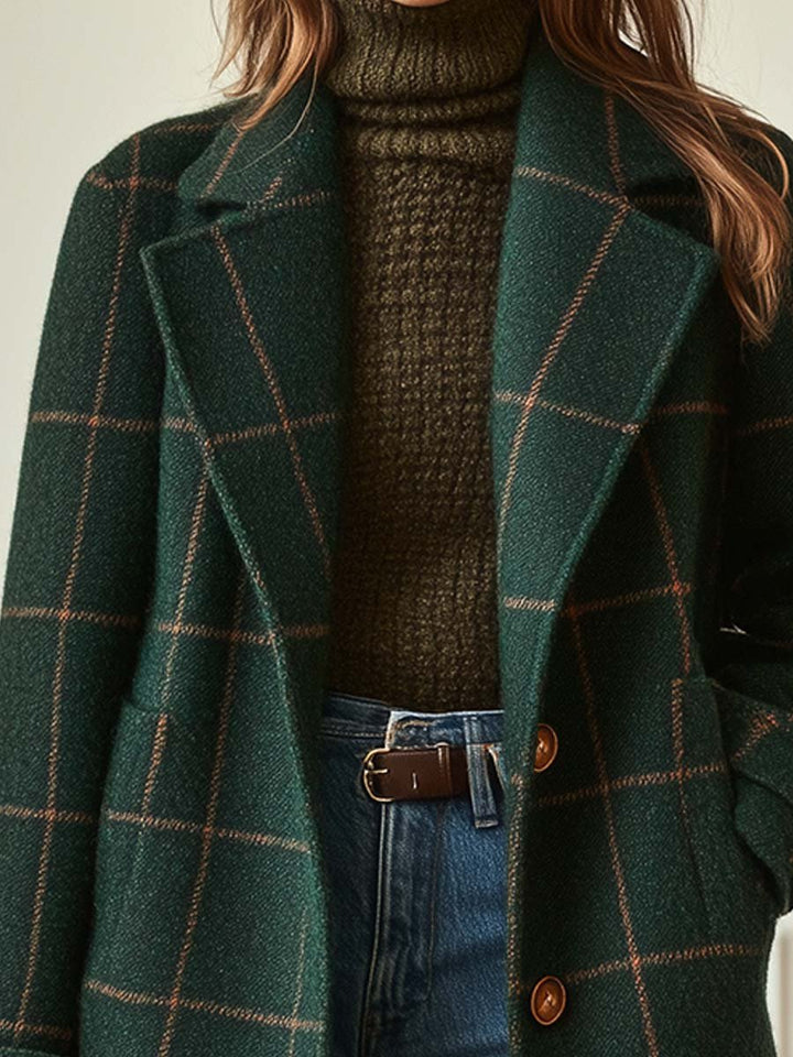 Anneliese | Women's Casual Stretch Plaid Mid-Length winter Coat Tops — 2