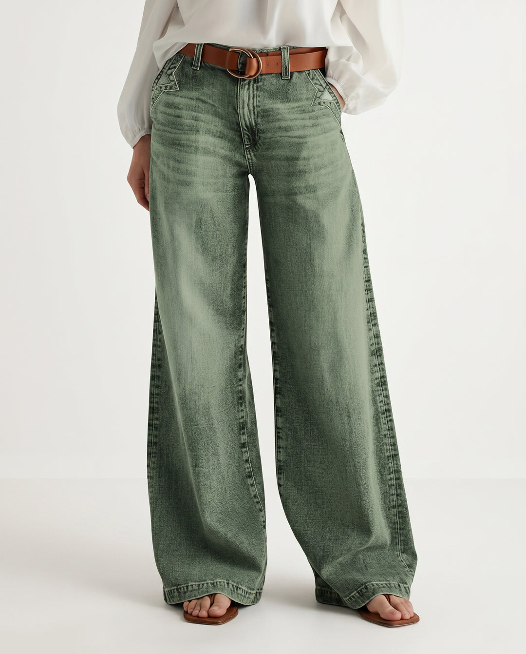 Arabella | Women's High-Waist Wide-Leg Jeans with High-Rise Waist — Green