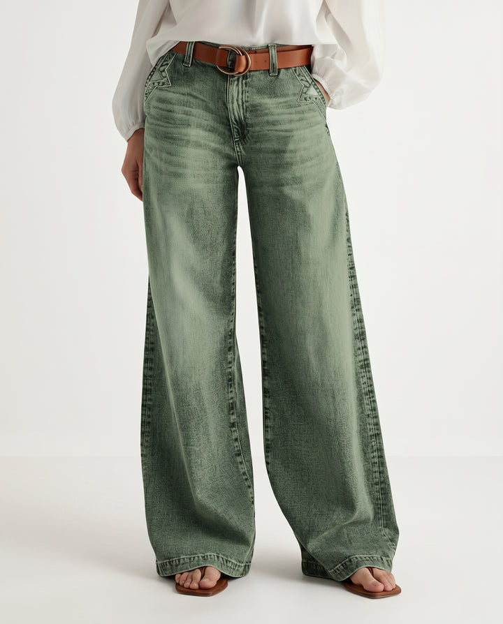 Arabella | Women's High-Waist Wide-Leg Jeans with High-Rise Waist — Green