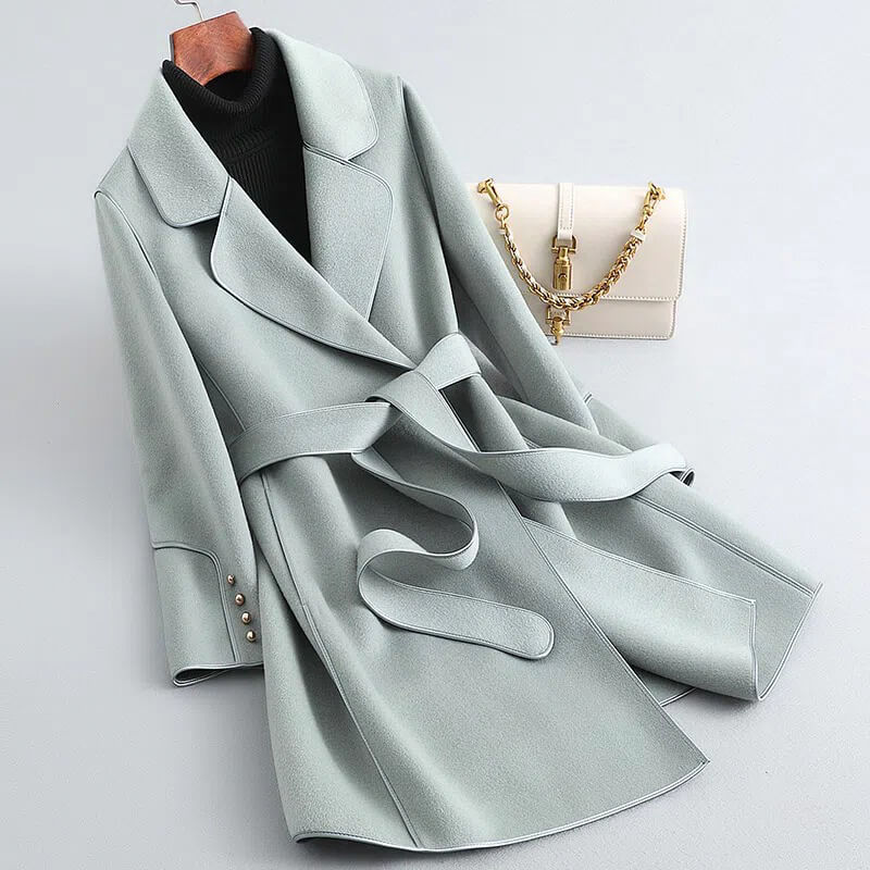 Araeen | Women's Wool Trench Coat Everyday Wear - Mint Green