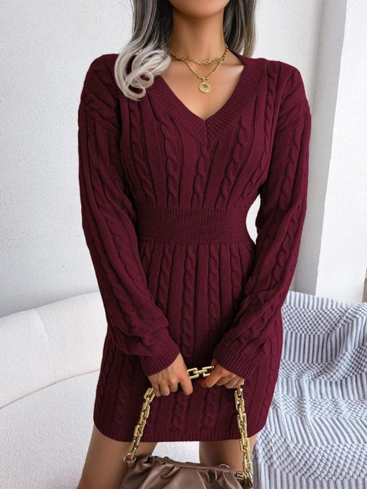 Arimora | Women's Cable Knit V Neck Long Sleeve Dress