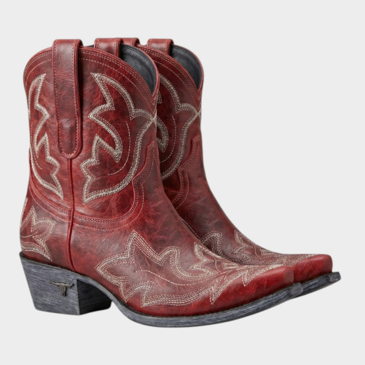 Averdessa | Women's Leather Cowboy Boots Western Embroidered Mid-Calf — 1