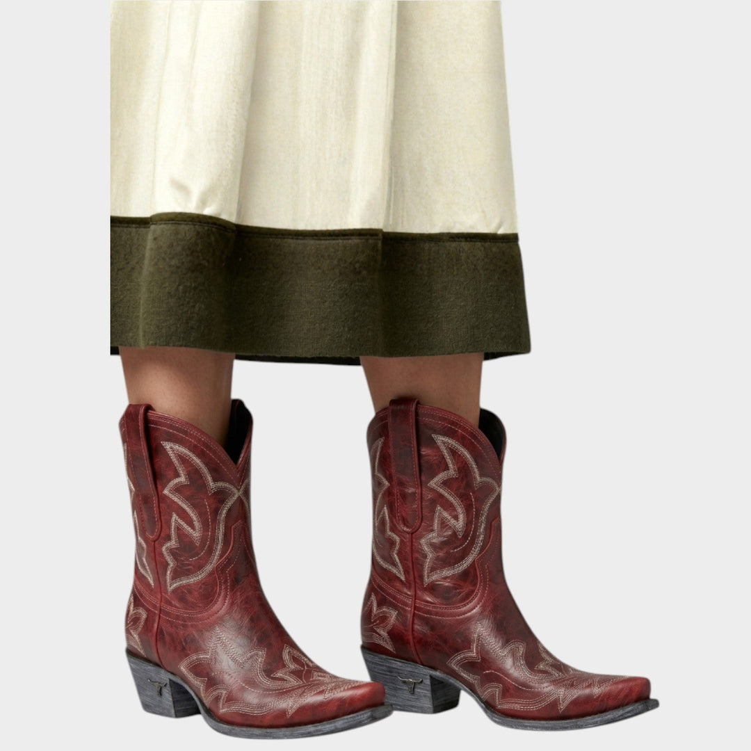 Averdessa | Women's Leather Cowboy Boots Western Embroidered Mid-Calf — 2