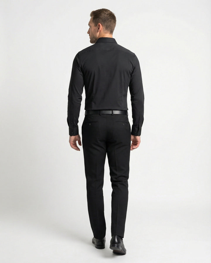 Stretch business shirt with button-up front styling.